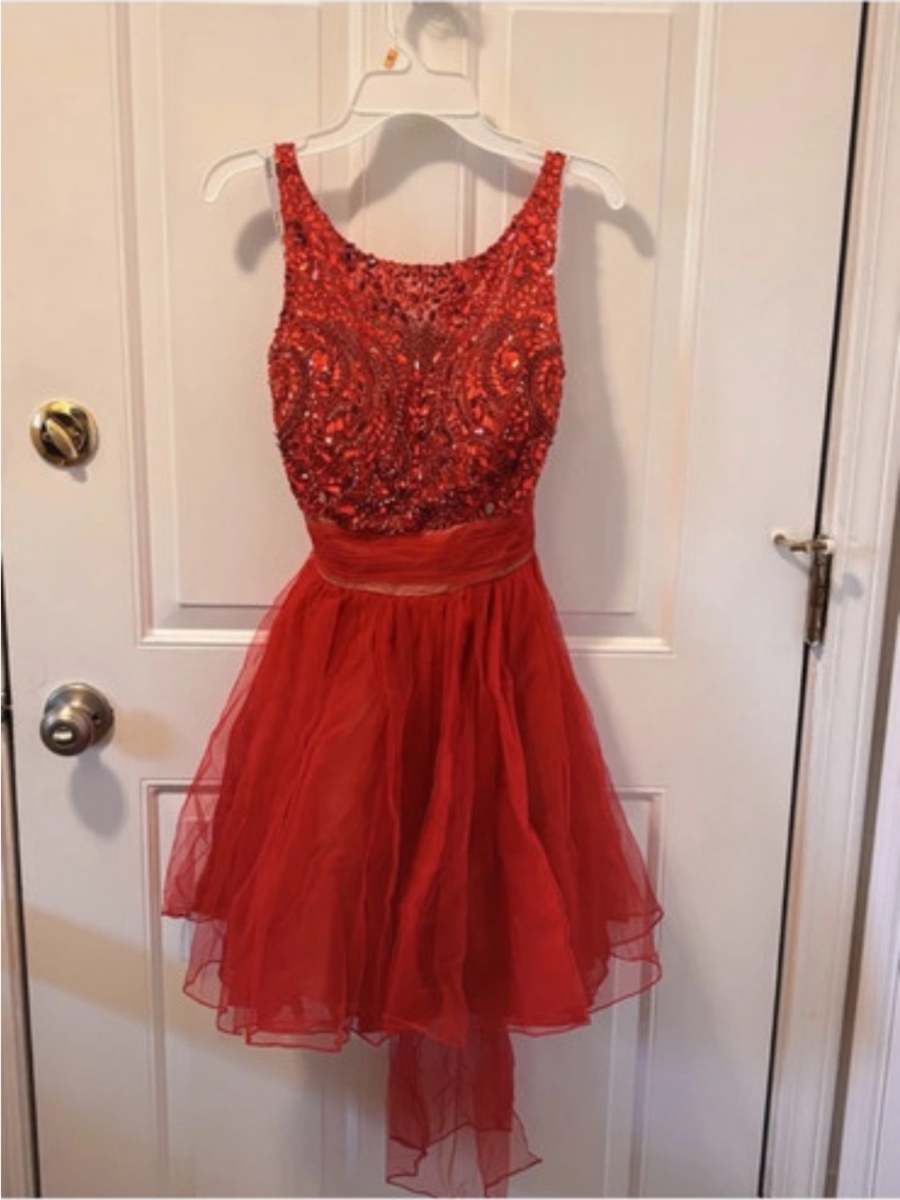 Sherri Hill Red Beaded Tulle Cocktail Dress